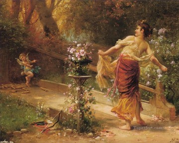 女性 Painting - 女の子と花の天使 ハンス・ザツカ 美しい女性 女性